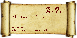 Rákai Irén névjegykártya